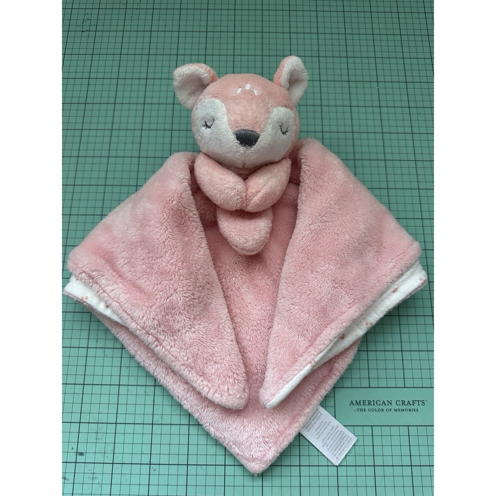 Carters Pink White Deer Reindeer Fawn Security Blanket Plush Baby Toy Lovey